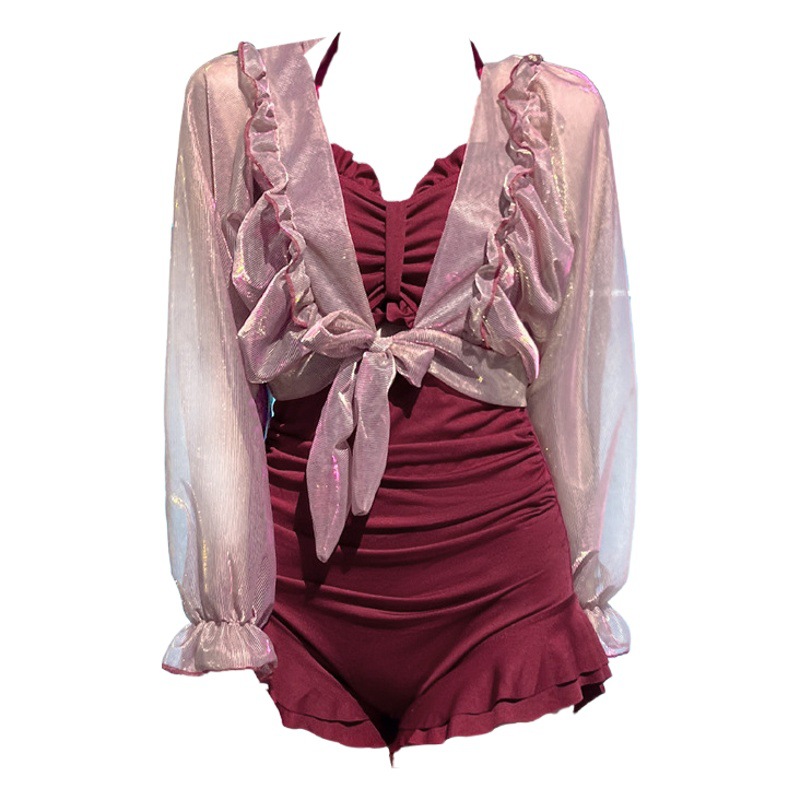 Traje de baño de una pieza falda sexy push-up de mujer blusa de manga larga de una pieza traje de baño de moda adelgazante delgado traje de baño de vacaciones