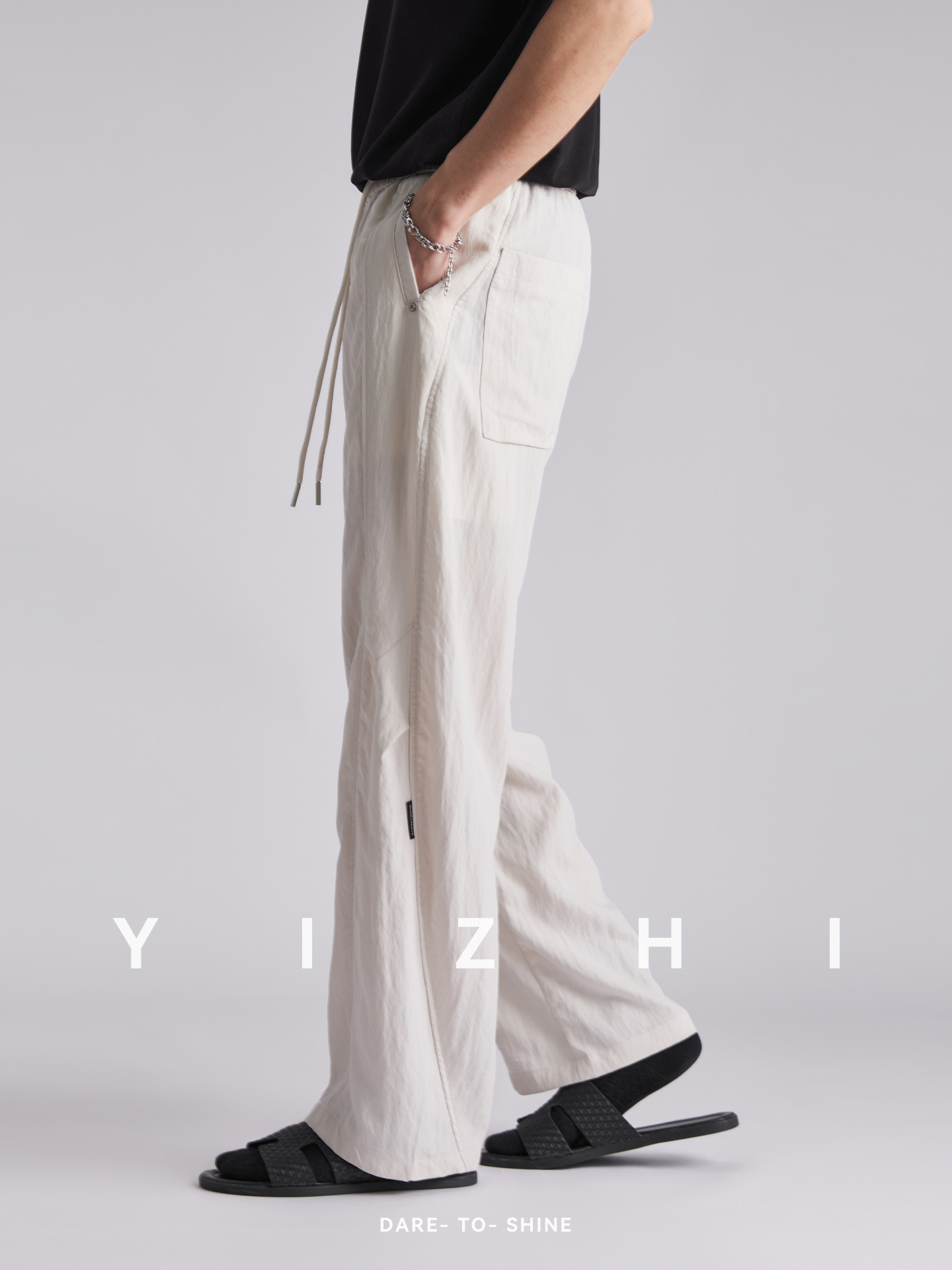 Quần jogger nam dáng rộng chất liệu linen phong cách Hàn Quốc — đen