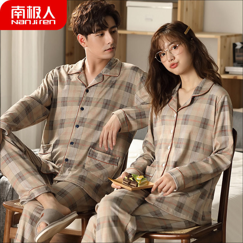 Más tamaño par pijamas manga larga 100% algodón de mediana edad y ancianos papá desgaste del hogar Primavera, otoño e invierno a cuadros desgaste del hogar