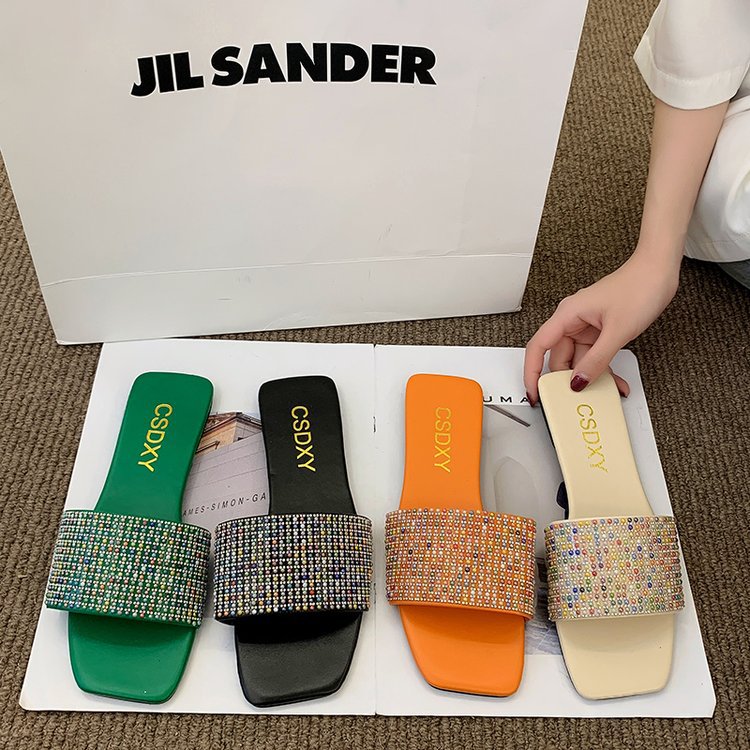 Water Diamond for Women's Outwear 2024 Summer New Fashion, Casual, Comfortable French Small Fragrant Cool Slippers_voghion.com