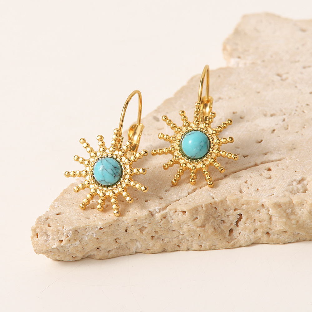 Vintage Style Geometric Stainless Steel Gold Plated Turquoise Earrings 1 Pair