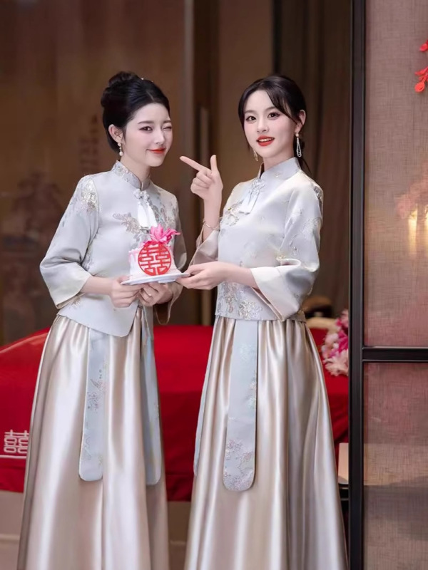 中式伴娘服女2025新款小众婚礼姐妹团马面裙礼服套装秋冬平时可穿|undefined