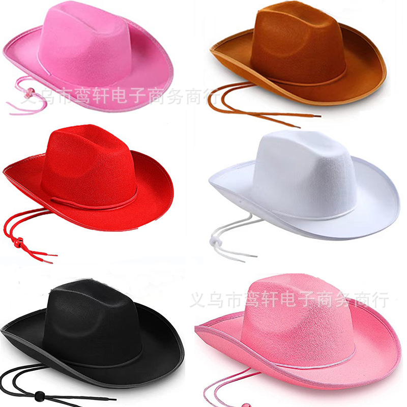 Cross-border pink edging cowboy hat Halloween black Dick cowboy party hat non-woven edging decorative hat