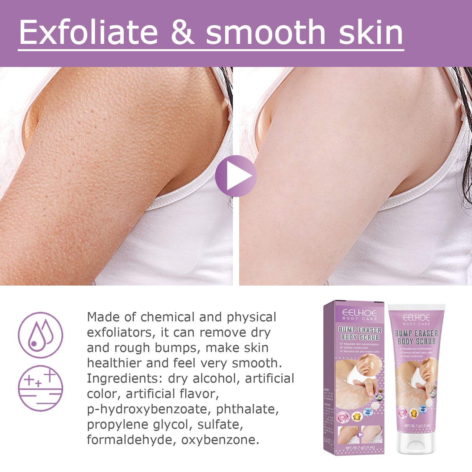EELHOE Rough Body Scrub Feuchtigkeitsspendend, Peeling, glättende Hautreparatur, Reinigung trockener Haut_voghion.com