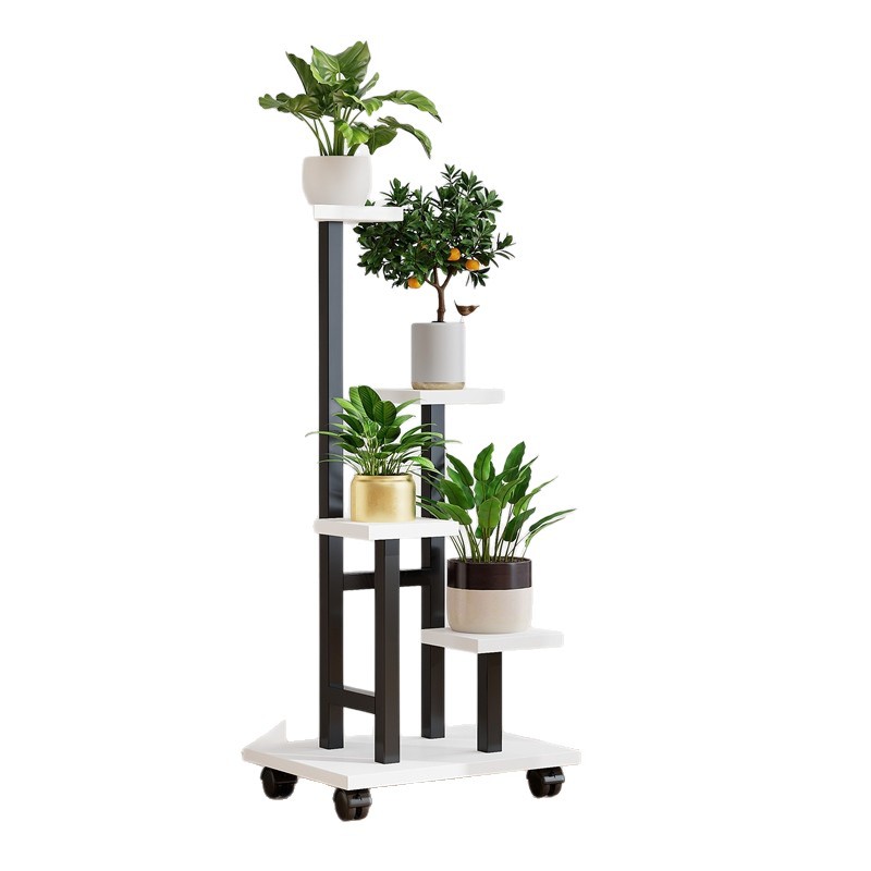 Estante de flores Sala de estar tipo piso planta carnosa soporte de maceta de hierro arte de varias capas estantes de flores móviles balcón