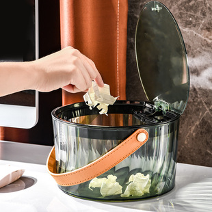 Transparent Portable Trash Can Ins-style Light Luxury High-value Storage Barrel Simple Creative Art Living Room Kitchen Bedroom Desktop