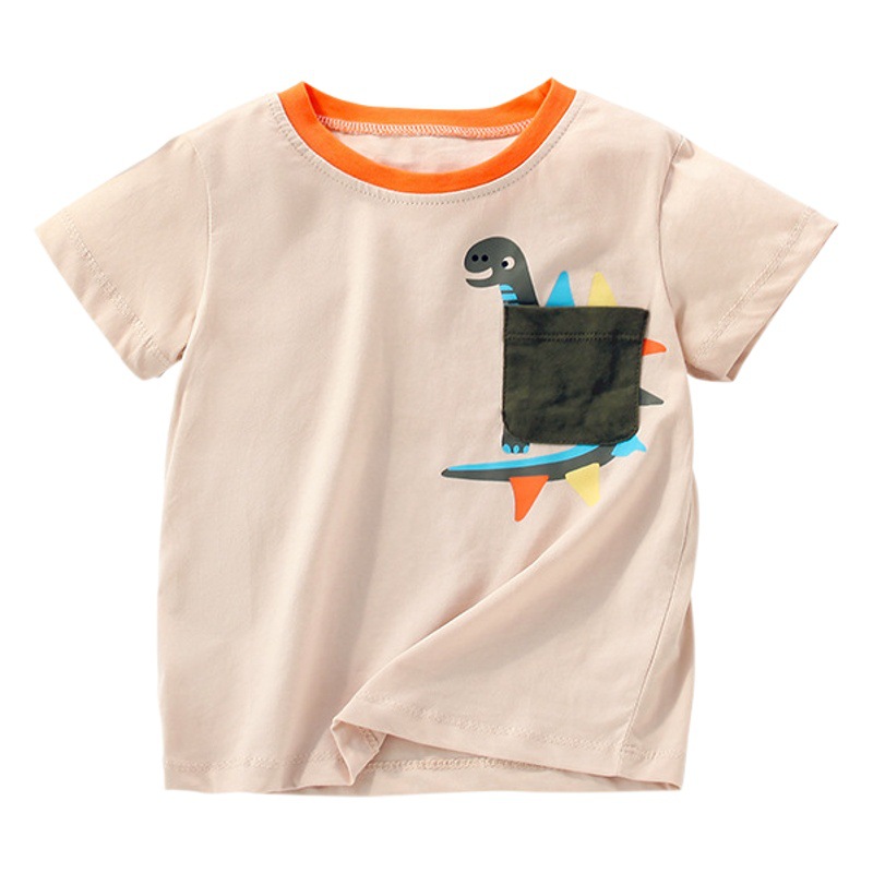 Forestkingdom algodón camiseta de manga corta para niños verano nueva camisa para niños cuello redondo dibujos animados para niños