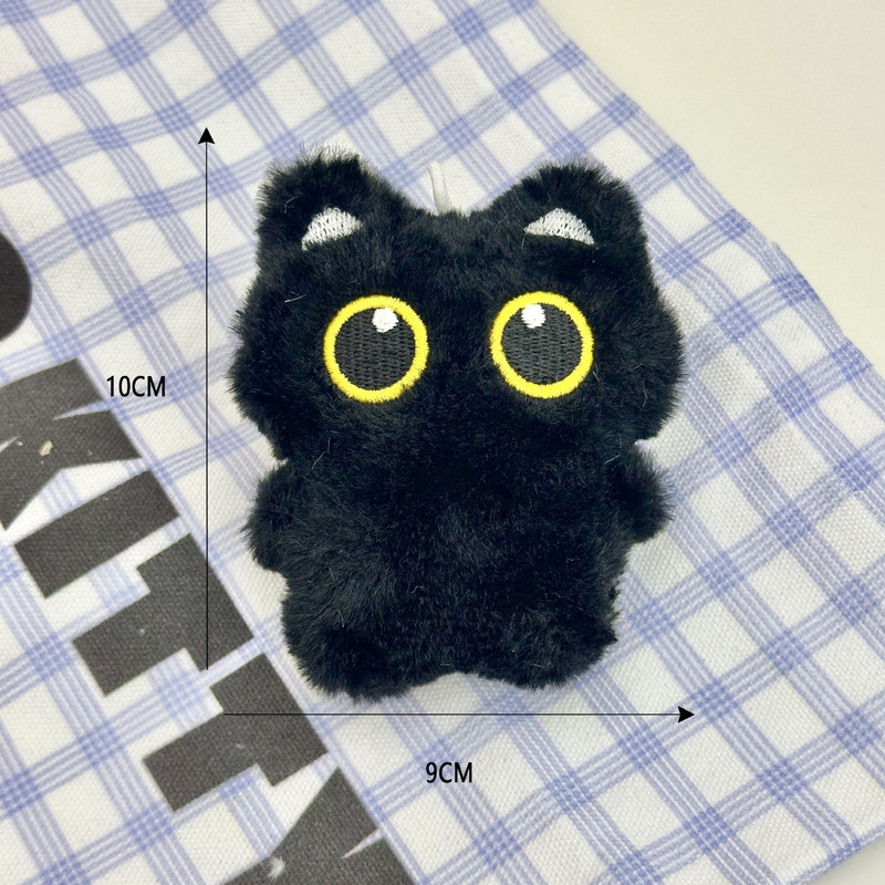 可爱呆萌吱吱叫大眼黑猫公仔挂件暹罗猫铃铛猫挂饰包包钥匙扣装饰|undefined