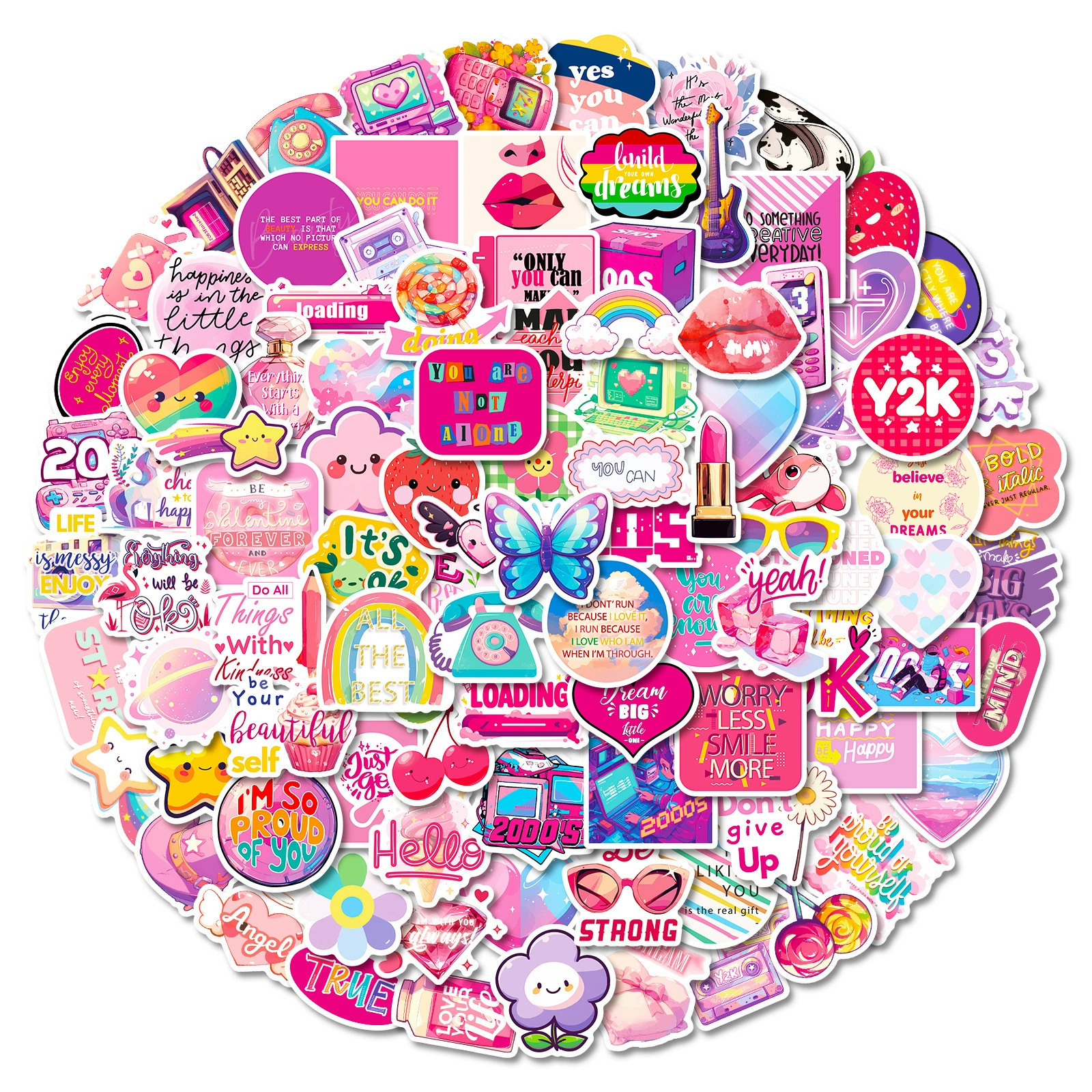 Fuchsia cute sticker, strawberry, suitcase, DIY, scheduler, graffiti