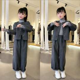女童春秋款韩系毛呢外套休闲裤子中大童小女孩时髦洋气儿童秋装潮