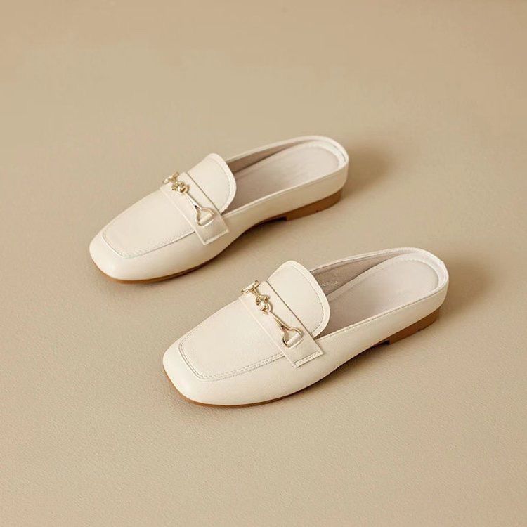Zapatillas muller de cuero suave 2026 nuevas zapatillas de verano de zapatillas de estilo perezoso con sola plana