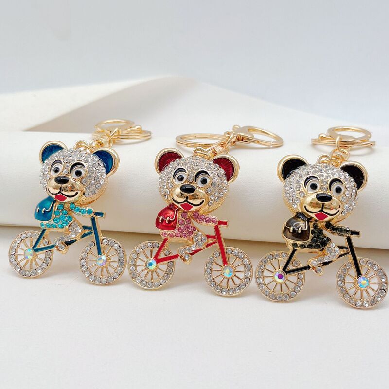 Cross-border cartoon cute personality alloy rhinestone school bag bicycle bear key chain car bag pendant gift