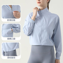 戶外涼感健身上衣休閒夏季運動外套長袖拉鏈跑步跨境防曬衣健身服