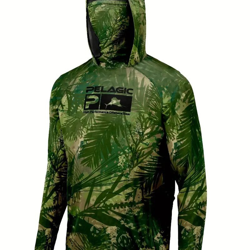 Outdoor Men's Fishing Clothing Camouflage Anti-Mosquito Mask Hoodie Quick-Drying Breathable Sun Protection Clothing Luya Fishing Top