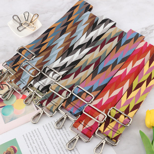 Cross-border strap fashion new wide shoulder strap webbing adjustable long bag strap decompression color rhombus shoulder strap