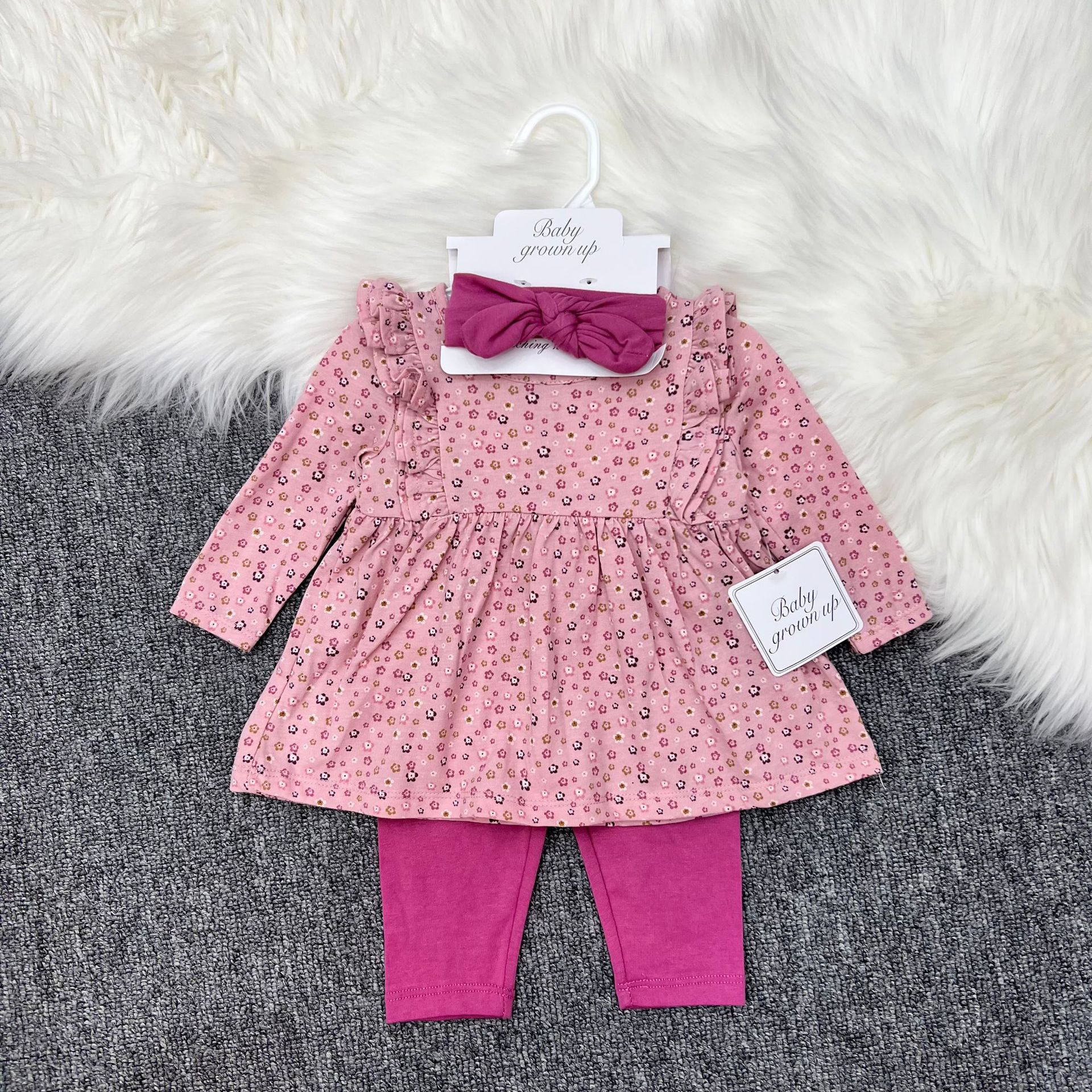 Primavera y otoño niñas falda de flores trituradas tres piezas de algodón puro ropa de muñeca de encaje bebé ropa de raspaje