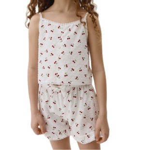 Cross-Border Custom Summer Girls' Cotton Camisole Loungewear Pajamas White Lace Factory Printed Shorts Cute Style