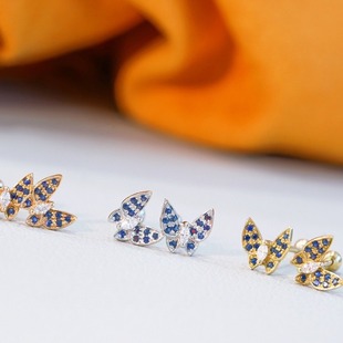 18K gold diamond butterfly earrings au750 natural diamond Ruby Sapphire emerald earrings color treasure jewelry