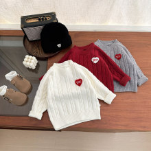 宝宝红色毛衣秋冬装新款儿童洋气加厚针织衫婴儿爱心刺绣百搭衣服