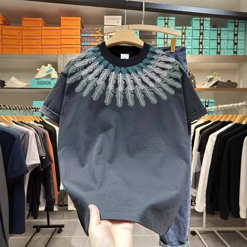 Plus Size Extra Large Oversized T-Shirt for Big and Tall Men, 200kg Chinese Style Short-Sleeve Embroidered Men's T-Shirt Plus Size Extra Large Oversized T-Shirt for Big and Tall Men, 200kg Chinese Style Short-Sleeve Embroidered Men's T-Shirt