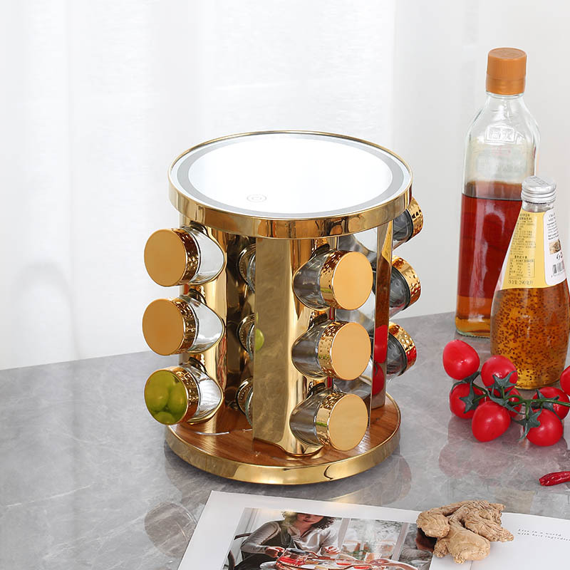 Cocina luminosa ronda condimento estante espejo de acero inoxidable suministros de cocina estante de almacenamiento de múltiples capas estante de almacenamiento condimento
