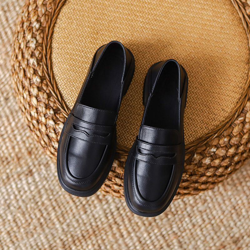 Women's Loafers 2026 Spring And Autumn New Flat Mary Jane British Style Small Leather French Black Casual Fashion Shoes_voghion.com