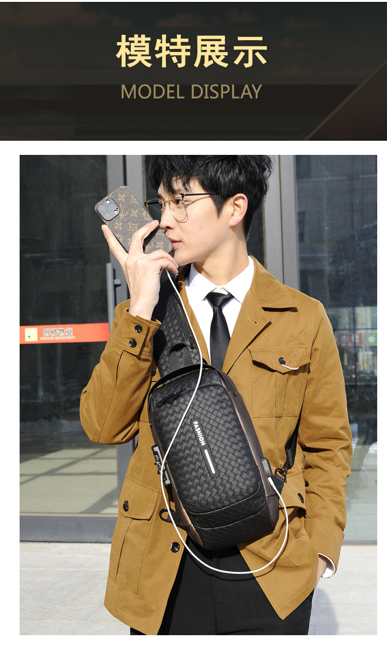 Cross-border men's chest bag, anti-theft password lock, single-shoulder bag, casual and simple crossbody bag, water-resistant outdoor storage chest bag undefined