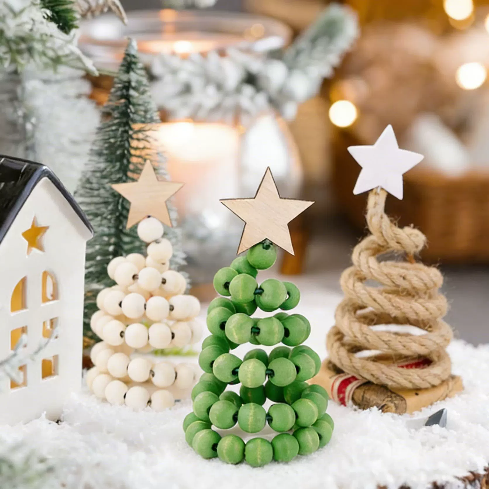 圣诞装饰摆件木珠圣诞树创意北欧ins木质圣诞树桌面摆件圣诞用品