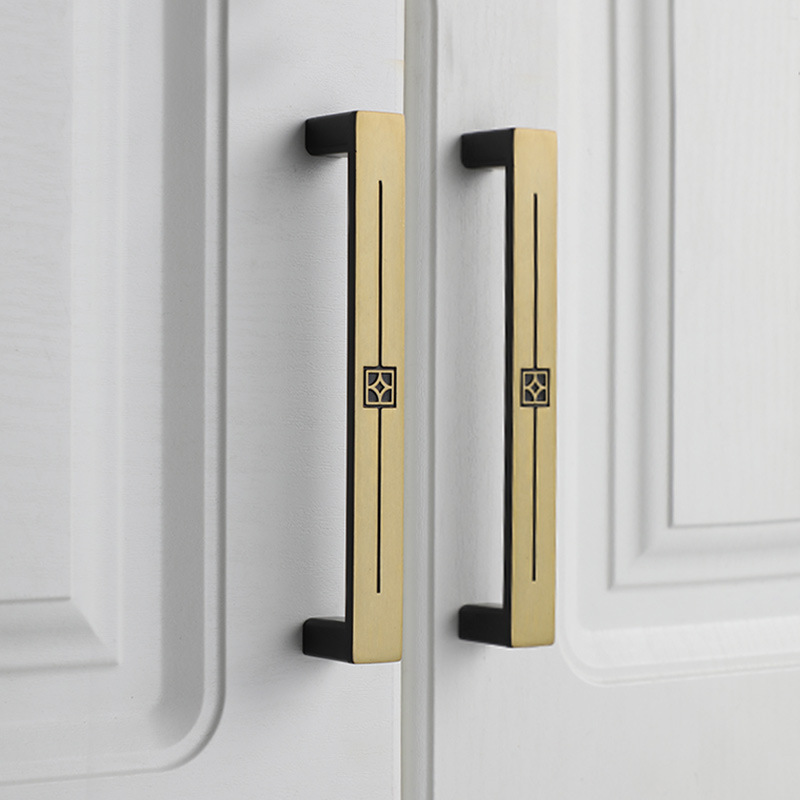 New Chinese style cabinet and wardrobe door handles, retro minimalist European solid thick cabinet door square drawer single hole handles