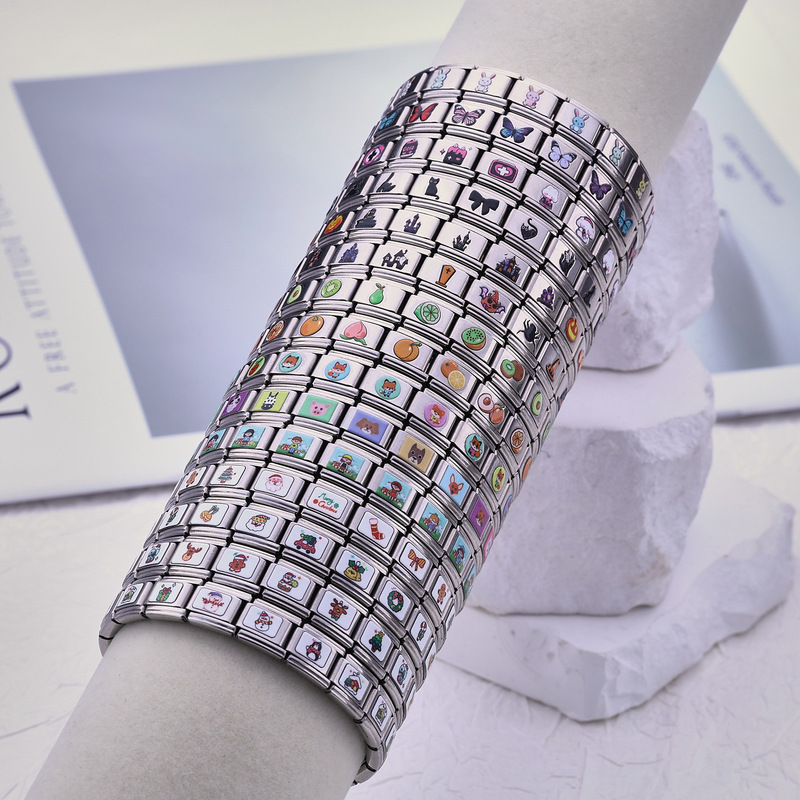 Printed Cartoon Series Halloween Christmas Pattern Italian Modular Bracelet Stainless Steel Jewelry Bracelet