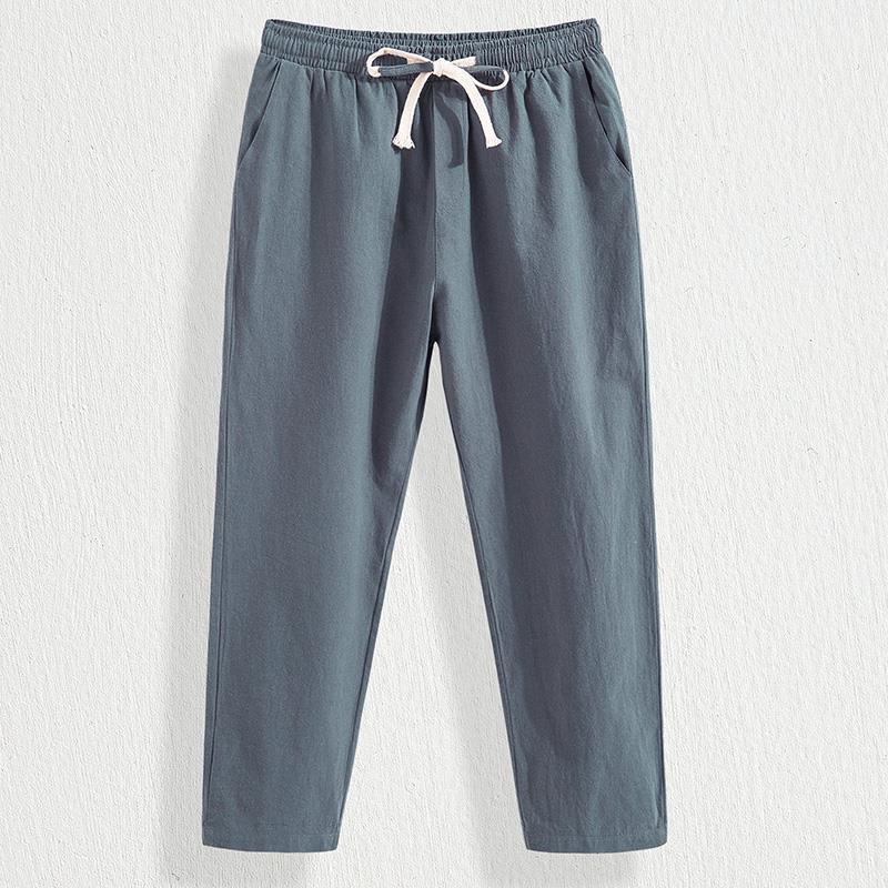 Pantalones cortos de lino de verano para hombres, pantalones para hombres, pantalones casuales, pantalones finos para hombres, sueltos de 9 puntos 8, pantalones de lino de algodón para hombres, de moda