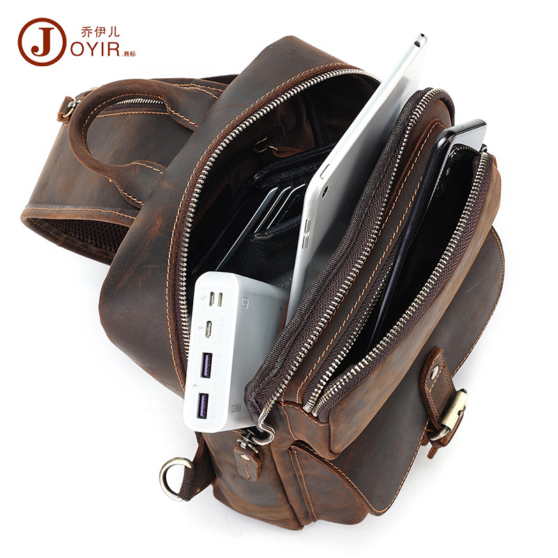 Nuevo bolso de pecho de los hombres de cuero de Crazy Horse europeo y americano retro de cuero genuino de los hombres bolsa de mensajero bolsa de moda bolso de hombro de los hombres del pecho de los hombres