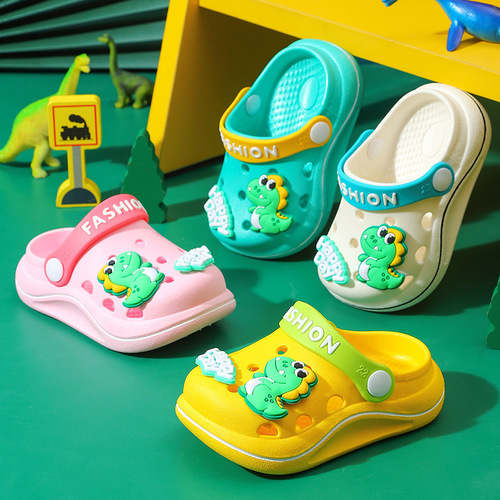 Children's Cartoon Dinosaur Slipper for Boys and Girls, Soft Sole, Cute, Non-Slip, Indoor Head Cover, Summer Cool Slippers