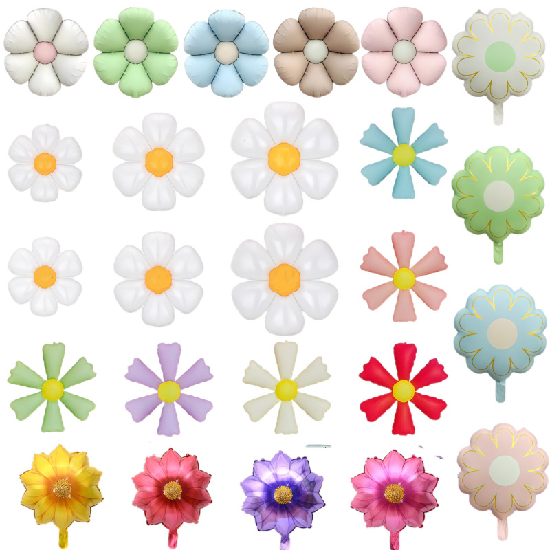 Globos de aluminio con diseño de margaritas blancas estilo Instagram, accesorios fotográficos mate, decoración de cumpleaños, girasoles, arreglo para el 1 de mayo y el 1 de junio.