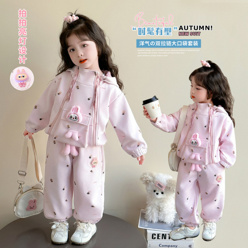 女童休闲洋气套装春秋季2025新款女宝宝双拉链卫衣儿童拉布布秋装