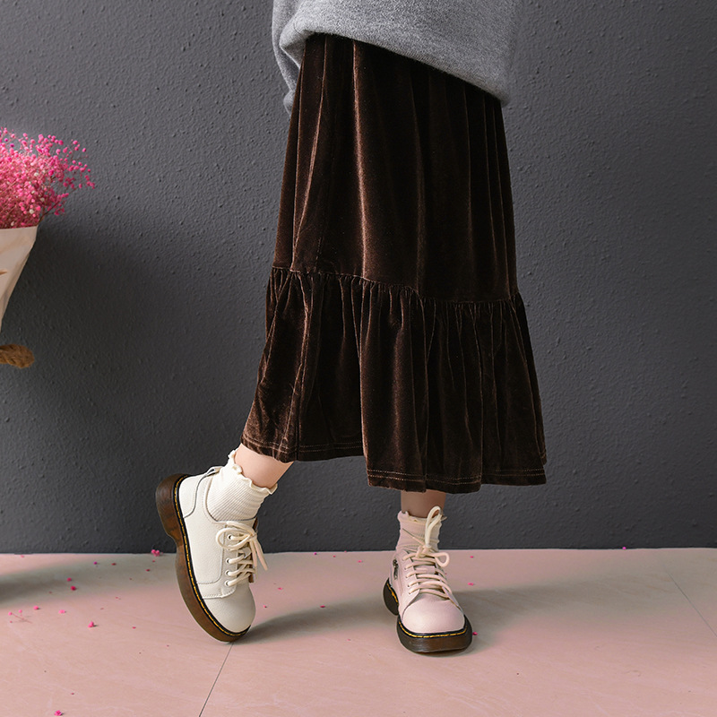 Falda de terciopelo negro café para niñas de dos colores otoño e invierno Nueva falda de estilo occidental para niños