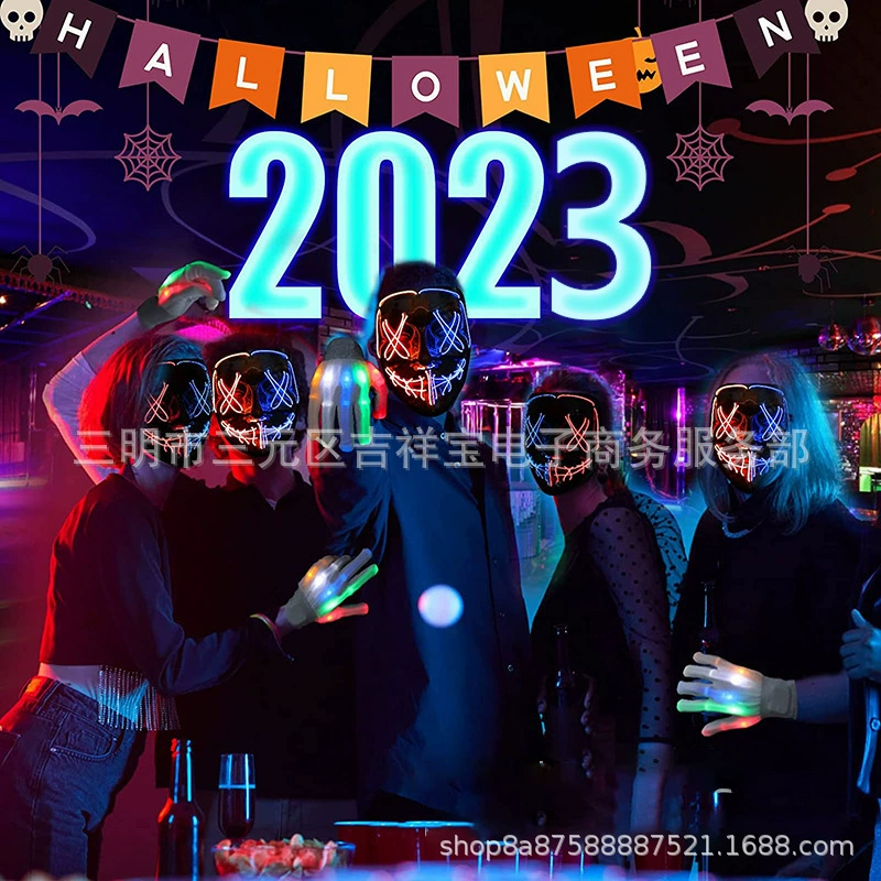 2023 двухцветная светящаяся маска светодиодная Вечеринка ужас кровавая маска Хэллоуин ночной клуб Ghost Face V-образная светящаяся