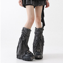 跨境y2k亚文化灰色小众设计感流浪废土风破碎复古风辣妹显瘦腿套