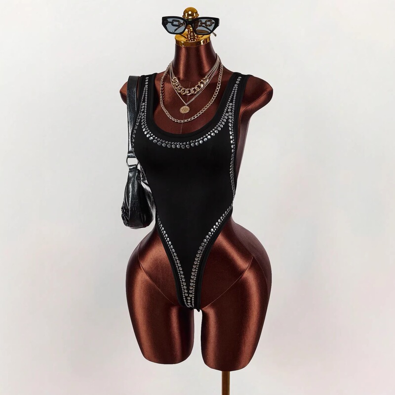 2026 European and American Style Solid Color Slim-Fit Backless Jumpsuit, Stretchy and Sexy with Rhinestones, Elegant Women's Clothing