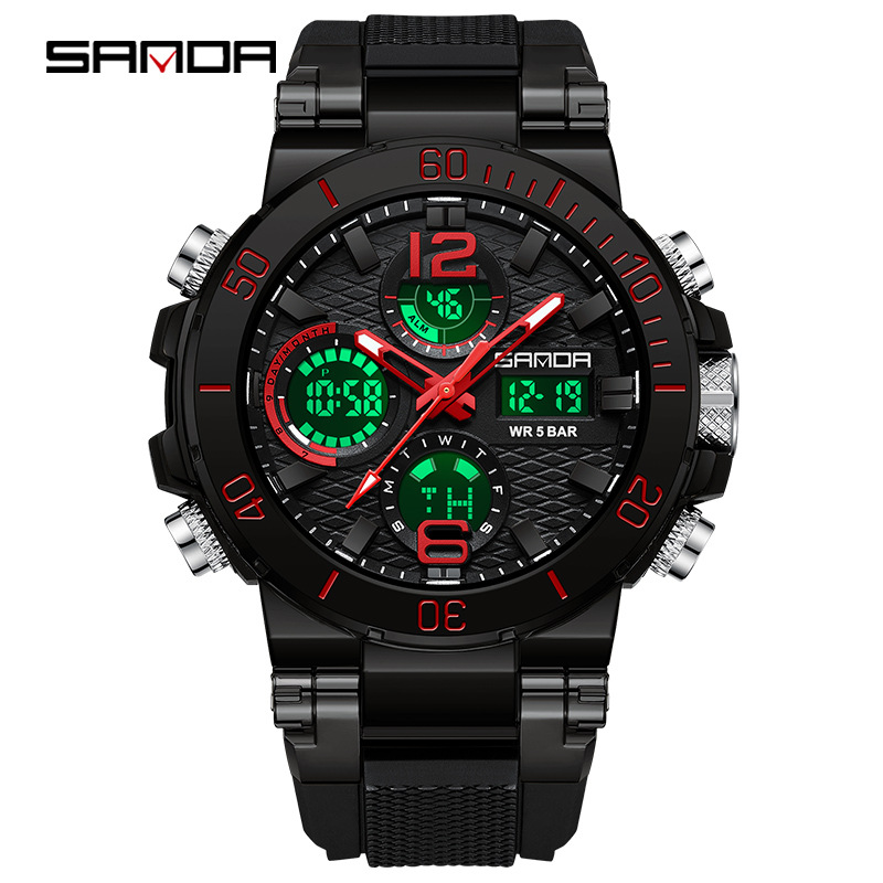 SANDA reloj electrónico multifunción luminoso impermeable reloj de hombre de moda negro tecnología estudiante reloj deportivo 6167