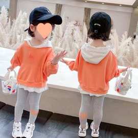 女童连帽卫衣宝宝春款上衣2024韩版洋气公主时髦假两件小童春秋装