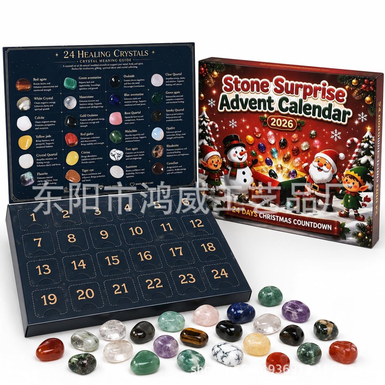 Calendario de Adviento de Piedras Naturales de Piedra para Navidad