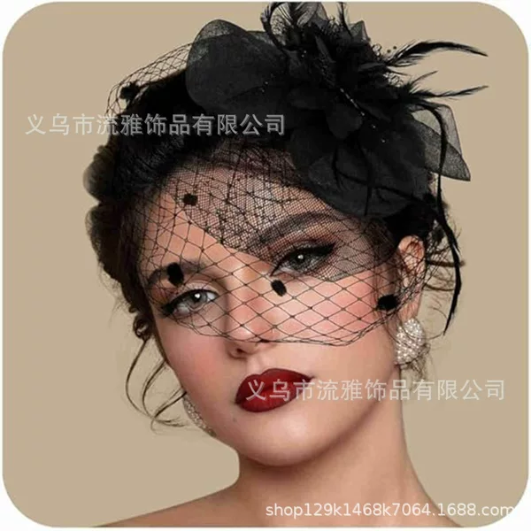 Popular Amazon Feather Net Headpiece, Racing Tea Party Hat, Vintage Lace Veil, Floral Hair Accessory, Women's Headpiece