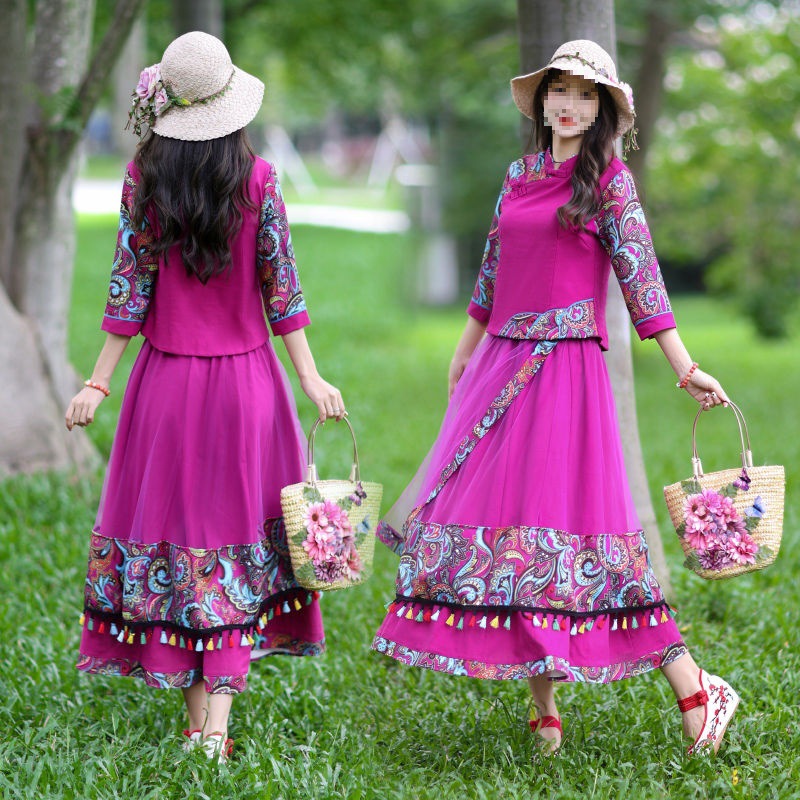 Spring and Autumn Republic of China Women's Clothing Improved Cheongsam Tops and Skirts Chinese Style Retro Tang Suit Large Size Tea Suit Cotton and Linen Suit