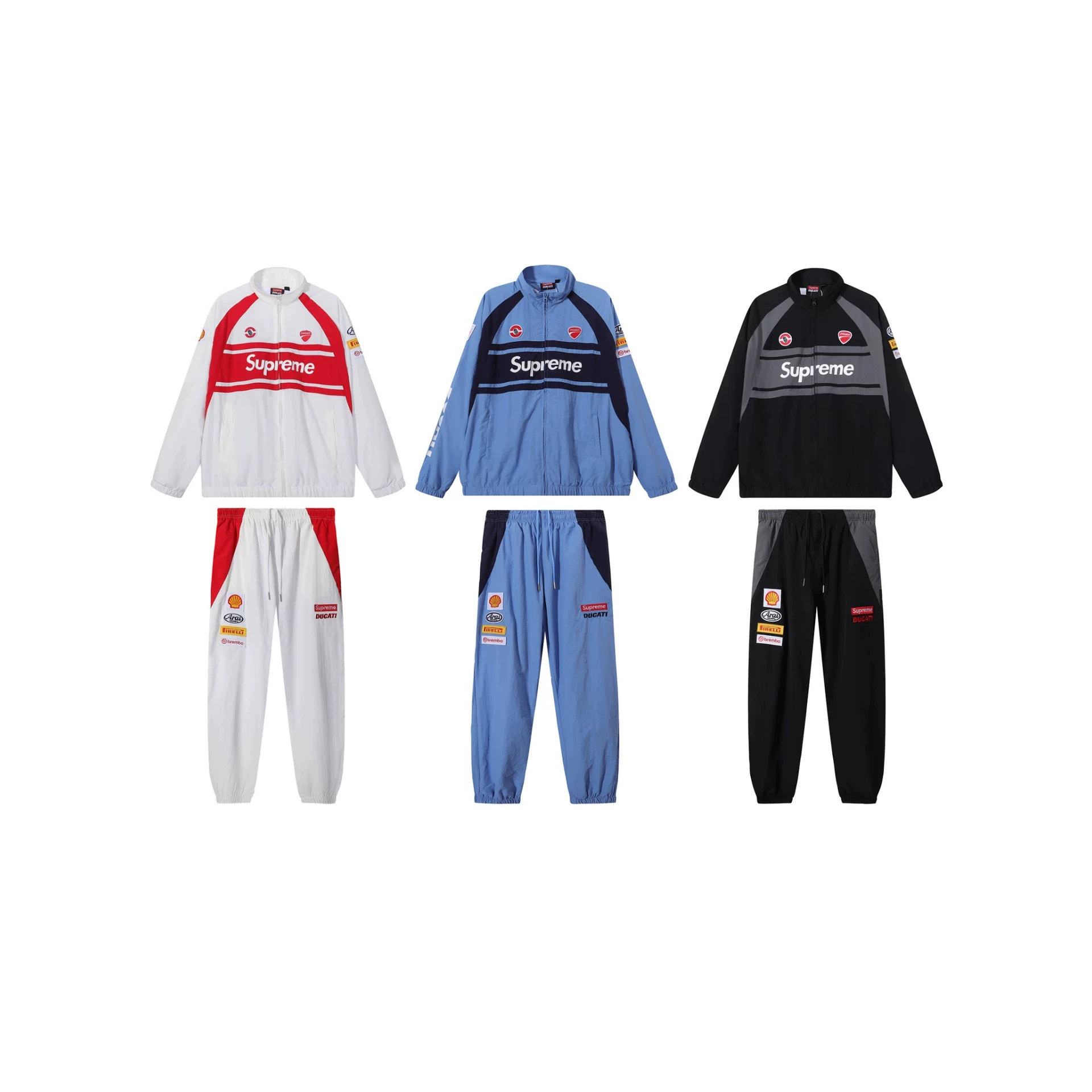 Cross-Border High-Quality Supreme Sweatshirt and Sweatpants with Reflective Chest Logo Design and Drawstring Hem, Half-Zip Style