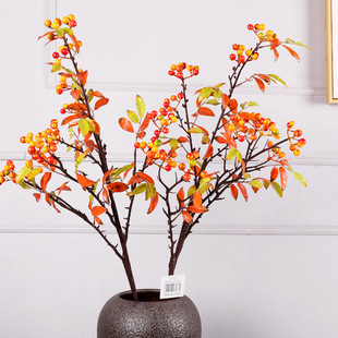Autumn Simulated Fortune Fruit Acacia Red Bean Fruit Living Room Floor Decoration Red Simulated Dry Branch Fortune Fruit Wholesale