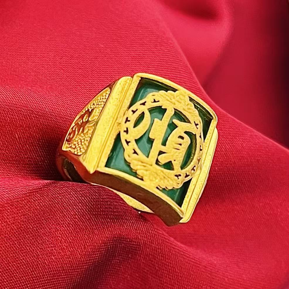 黄銅の金メッキの福の金儲けの指輪の男性の多種類の車の花は宝の蛇口の関公の戒子の金メッキの指輪を招きます。