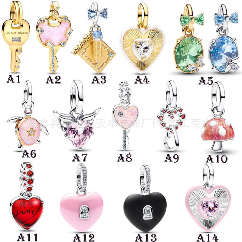 Pandora Pure Silver S925 Silver Bracelet DIY Jewelry Accessories Turtle Heart Key Mushroom Bead Pendant