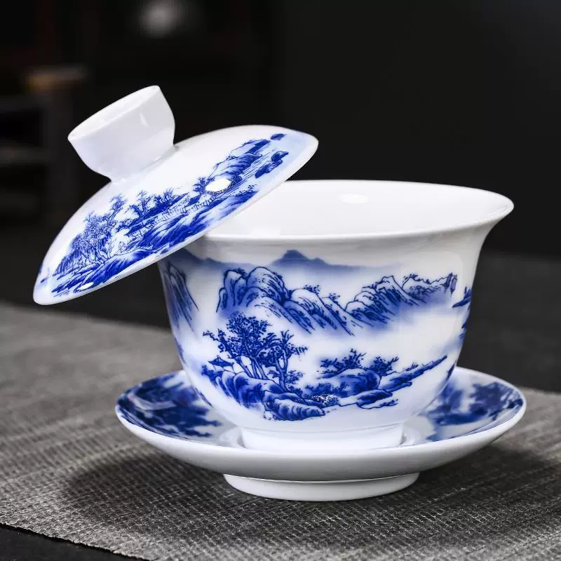 Blue and white ceramic tea cup, big tea set