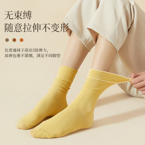 Women's Boneless Socks for Spring and Summer, 100% Cotton Medium Cuff Socks, White Invisible Postpartum Socks, Long Cuff Stacked Socks, Wholesale Women's Socks